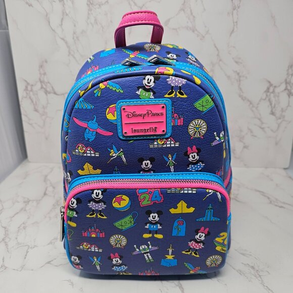 NWT 2024 Disney Parks Multi Character Loungefly Mini Backpack - Picture 1 of 6